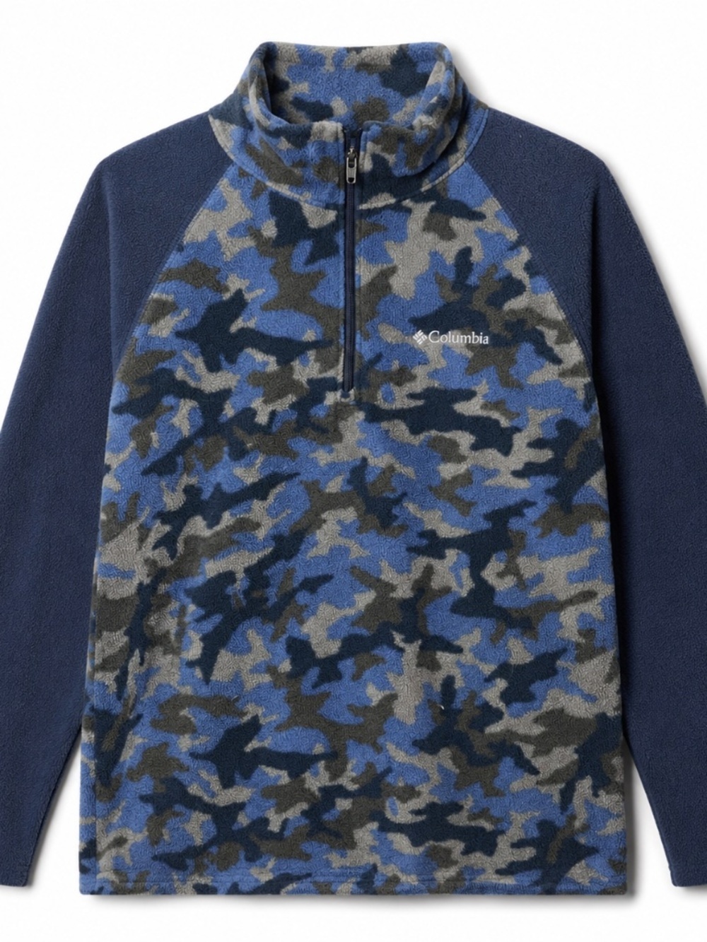 Columbia Blue Camo Fleece Quarter Zip Pullover Size L 10/12